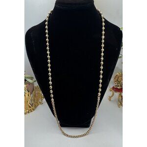 Beautiful Signed Monet Gold Tone Metal Beaded  And Rope Necklace 26" Long